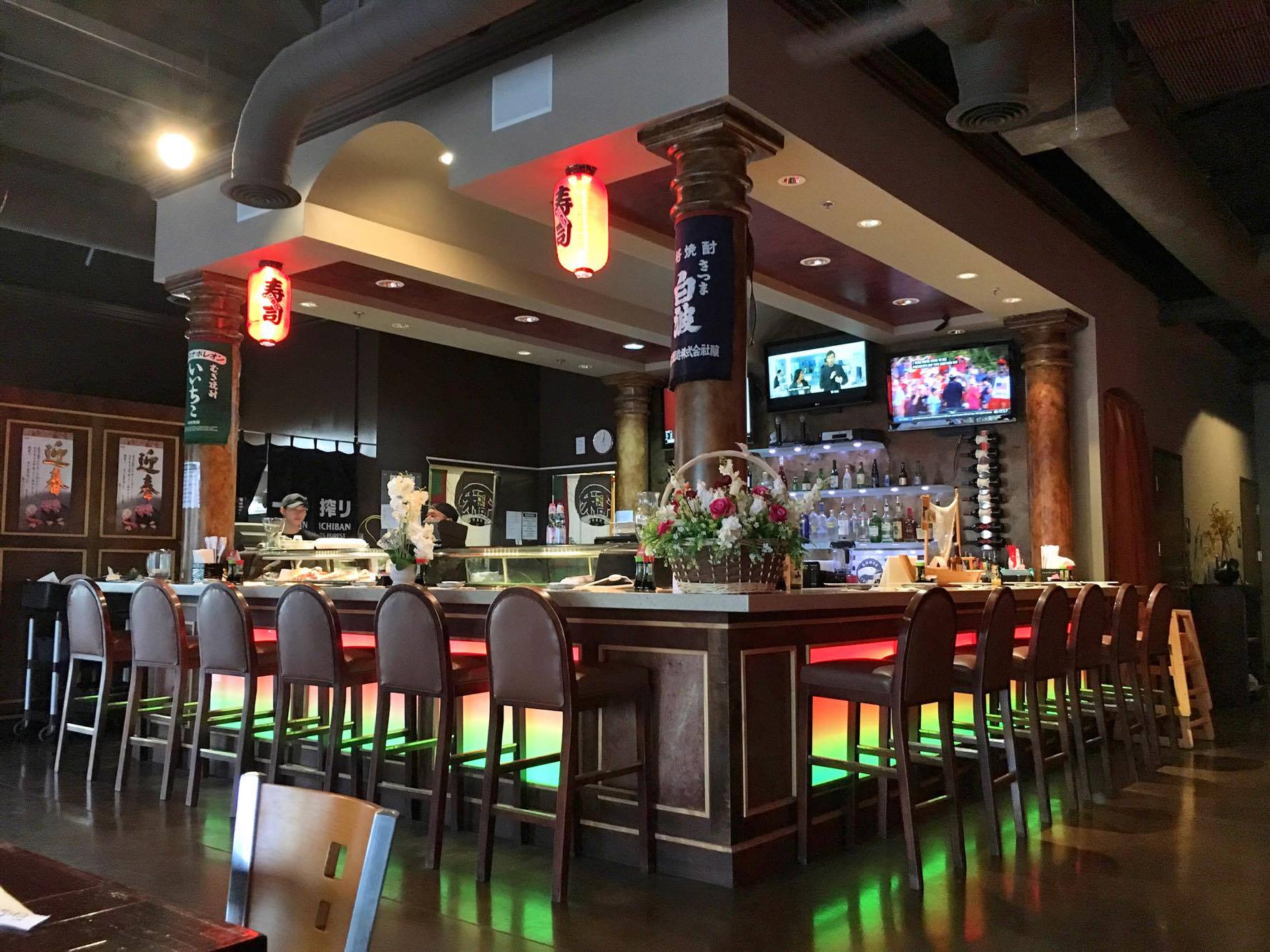 The sushi bar and dining area at Eastwind Sushi & Grill